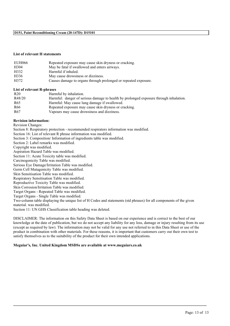 MEGUIAR'S D151 User Manual | Page 13 / 13
