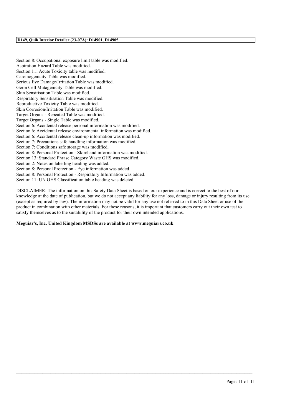 MEGUIAR'S D149 User Manual | Page 11 / 11