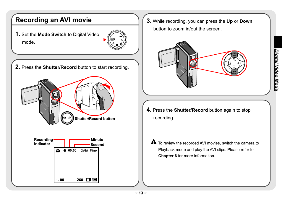 Recording an avi movie | AIPTEK Pocket DV 3300 User Manual | Page 14 / 54