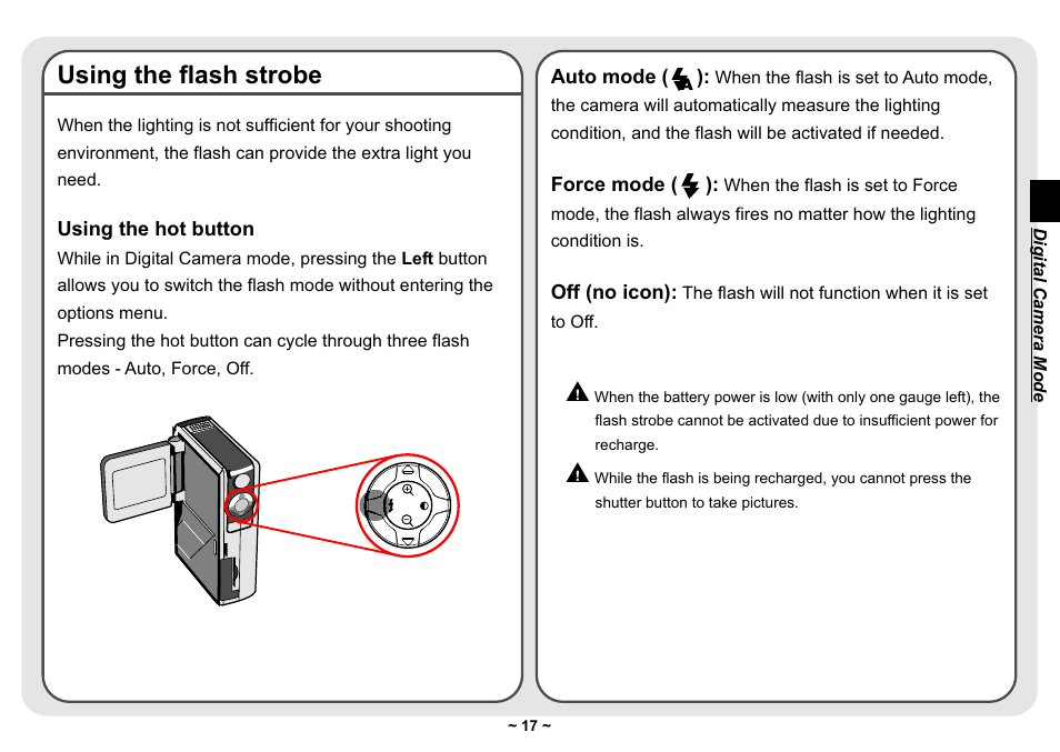 Using the flash strobe | AIPTEK Pocket DV 3300 User Manual | Page 18 / 54