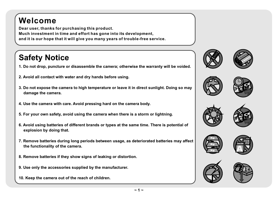 Welcome, Safety notice | AIPTEK Pocket DV 3300 User Manual | Page 2 / 54