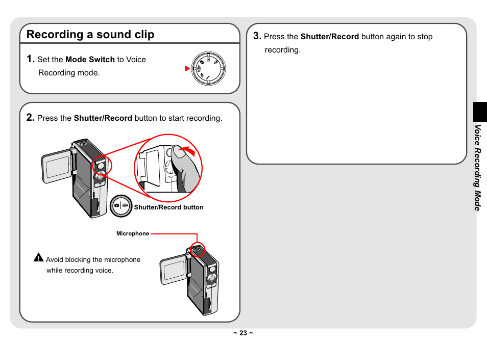 Recording a sound clip | AIPTEK Pocket DV 3300 User Manual | Page 24 / 54