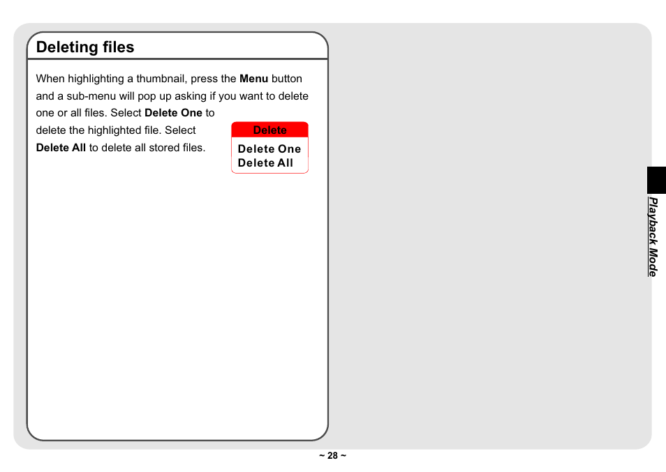 Deleting files | AIPTEK Pocket DV 3300 User Manual | Page 29 / 54