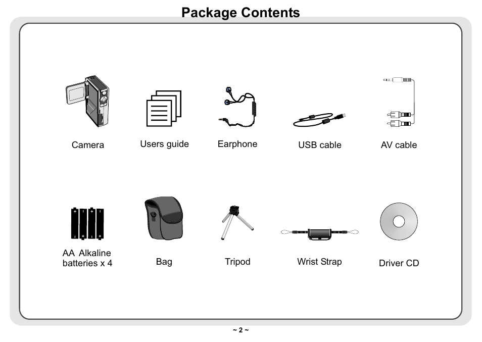 Package contents | AIPTEK Pocket DV 3300 User Manual | Page 3 / 54