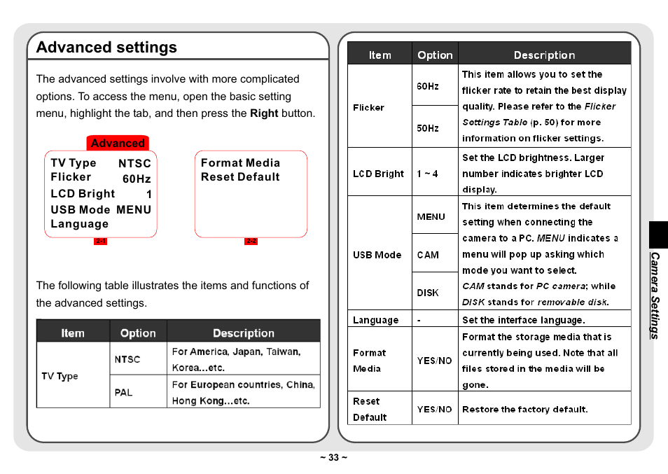 Advanced settings | AIPTEK Pocket DV 3300 User Manual | Page 34 / 54