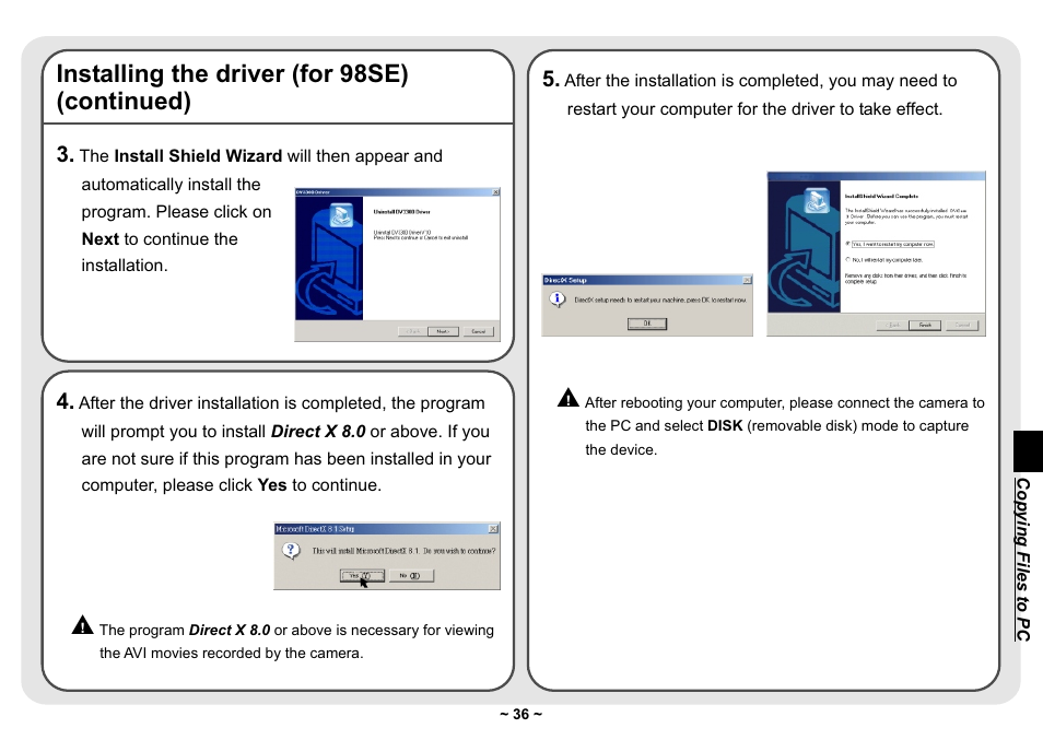 Installing the driver (for 98se) (continued) | AIPTEK Pocket DV 3300 User Manual | Page 37 / 54