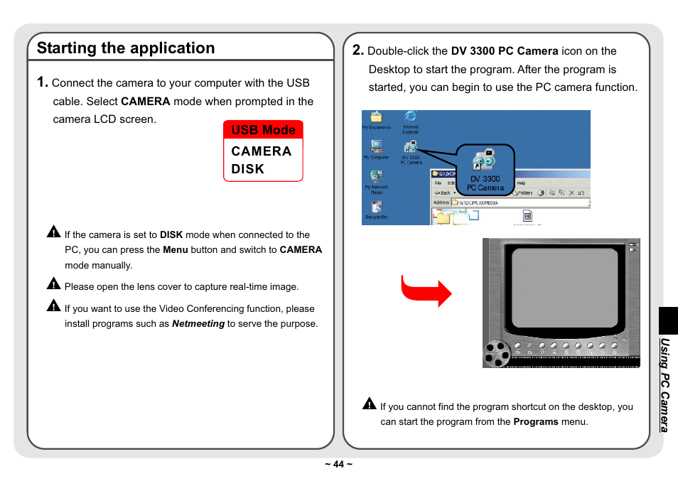 Starting the application | AIPTEK Pocket DV 3300 User Manual | Page 45 / 54