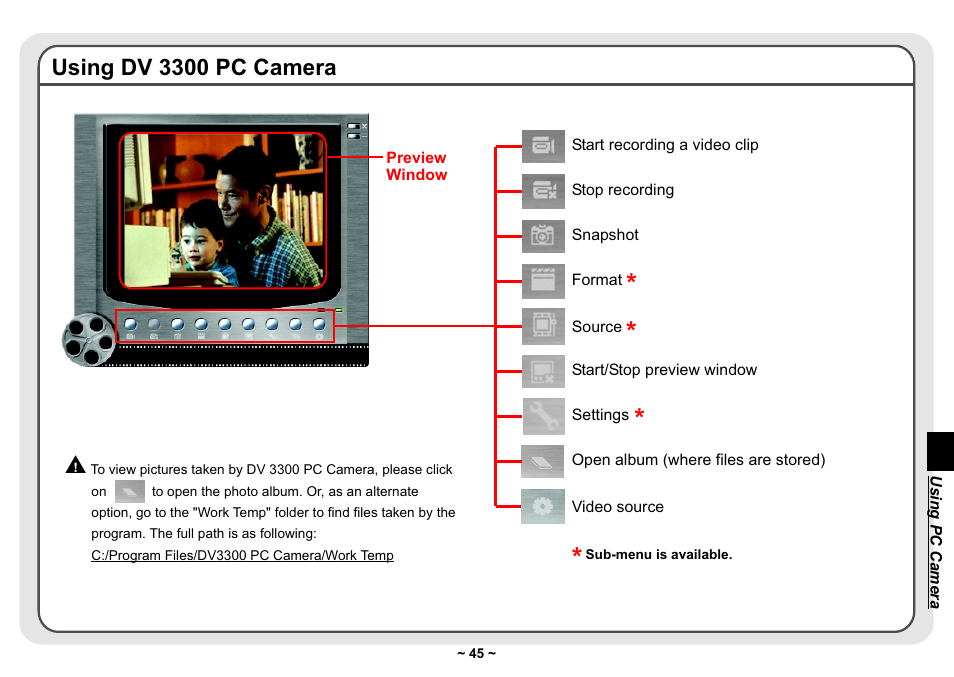 Using dv 3300 pc camera | AIPTEK Pocket DV 3300 User Manual | Page 46 / 54