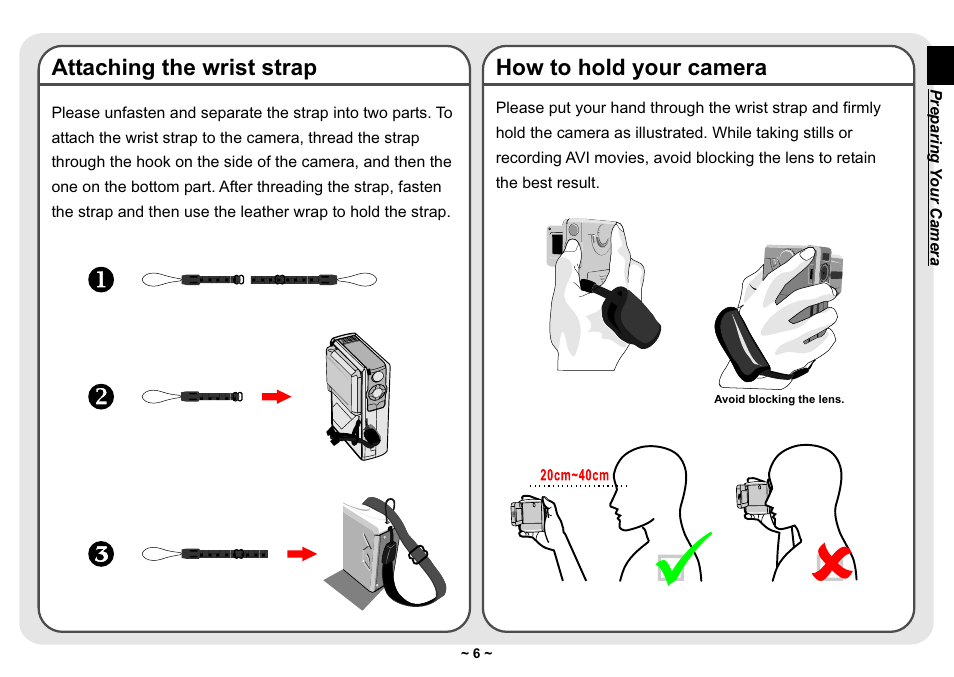 Attaching the wrist strap, How to hold your camera | AIPTEK Pocket DV 3300 User Manual | Page 7 / 54