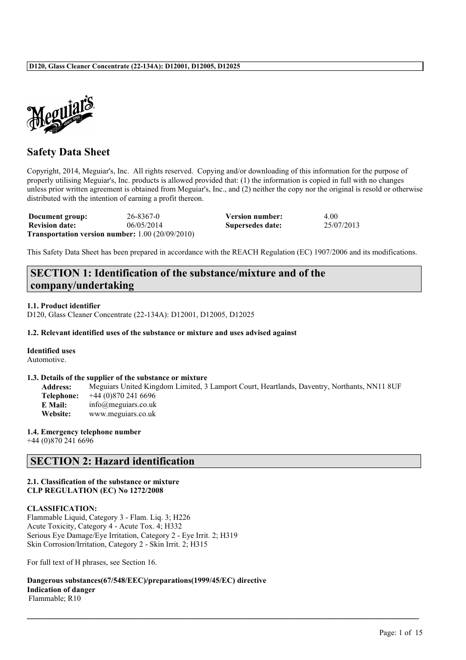 MEGUIAR'S D120 User Manual | 15 pages