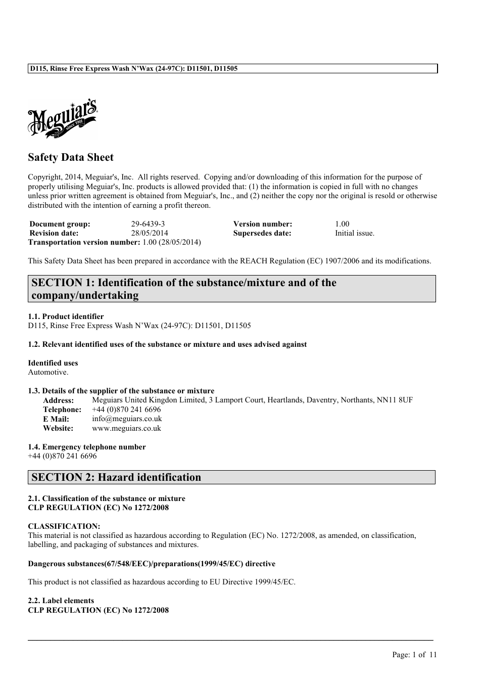 MEGUIAR'S D115 User Manual | 11 pages