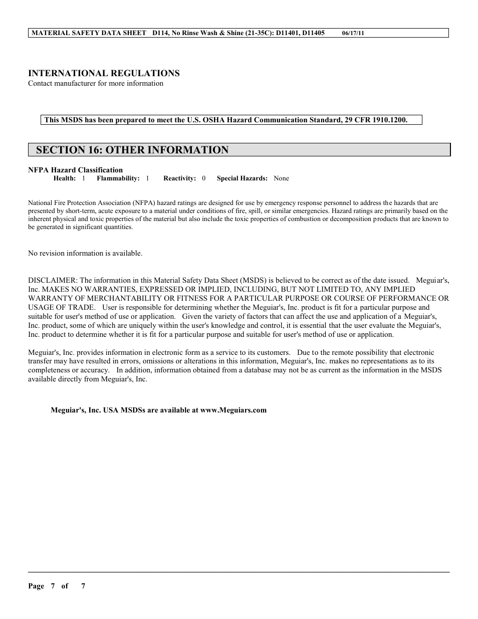 MEGUIAR'S D114 User Manual | Page 7 / 7