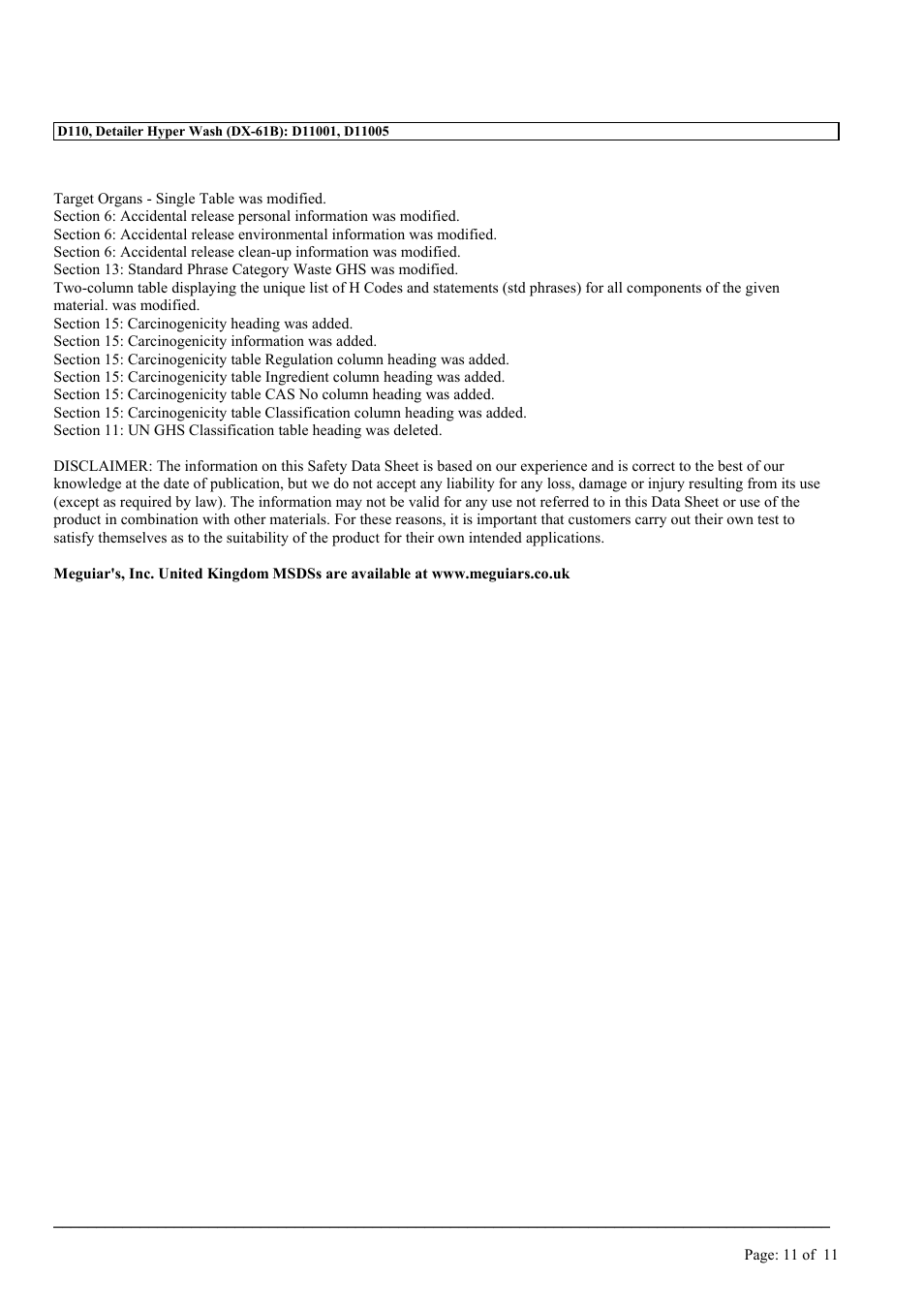MEGUIAR'S D110 User Manual | Page 11 / 11