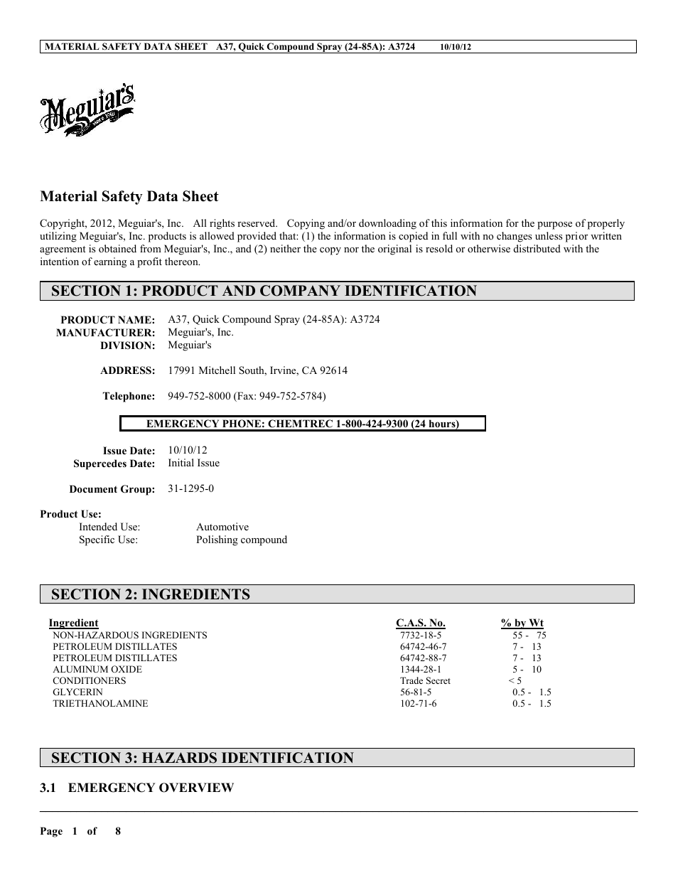 MEGUIAR'S A37 User Manual | 8 pages