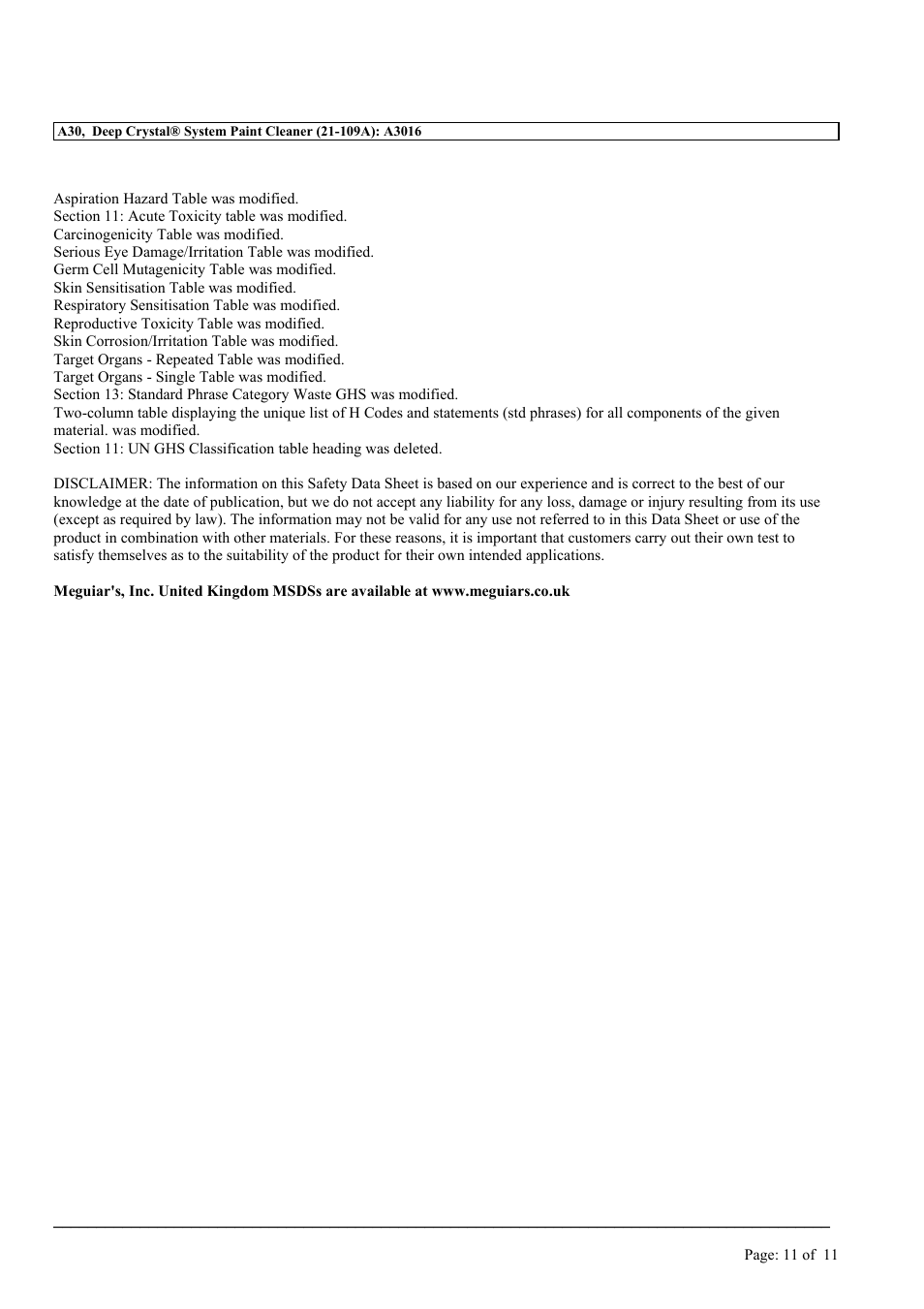 MEGUIAR'S A30 User Manual | Page 11 / 11