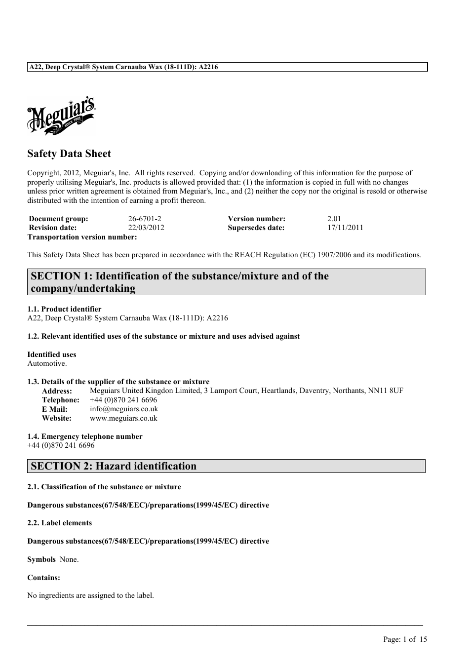 MEGUIAR'S A22 User Manual | 15 pages