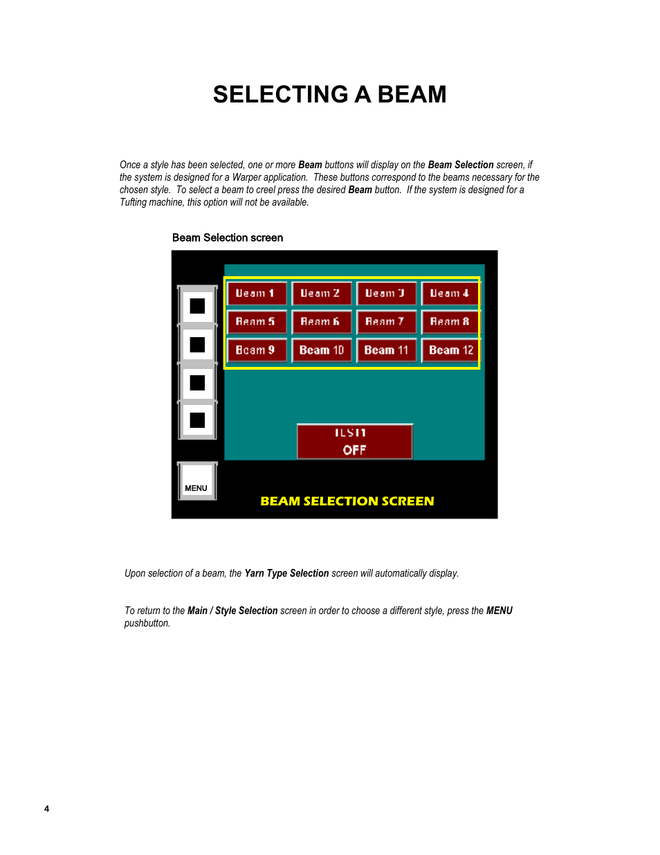 Selecting a beam | Essex Pattern Perfect System User Manual | Page 5 / 12