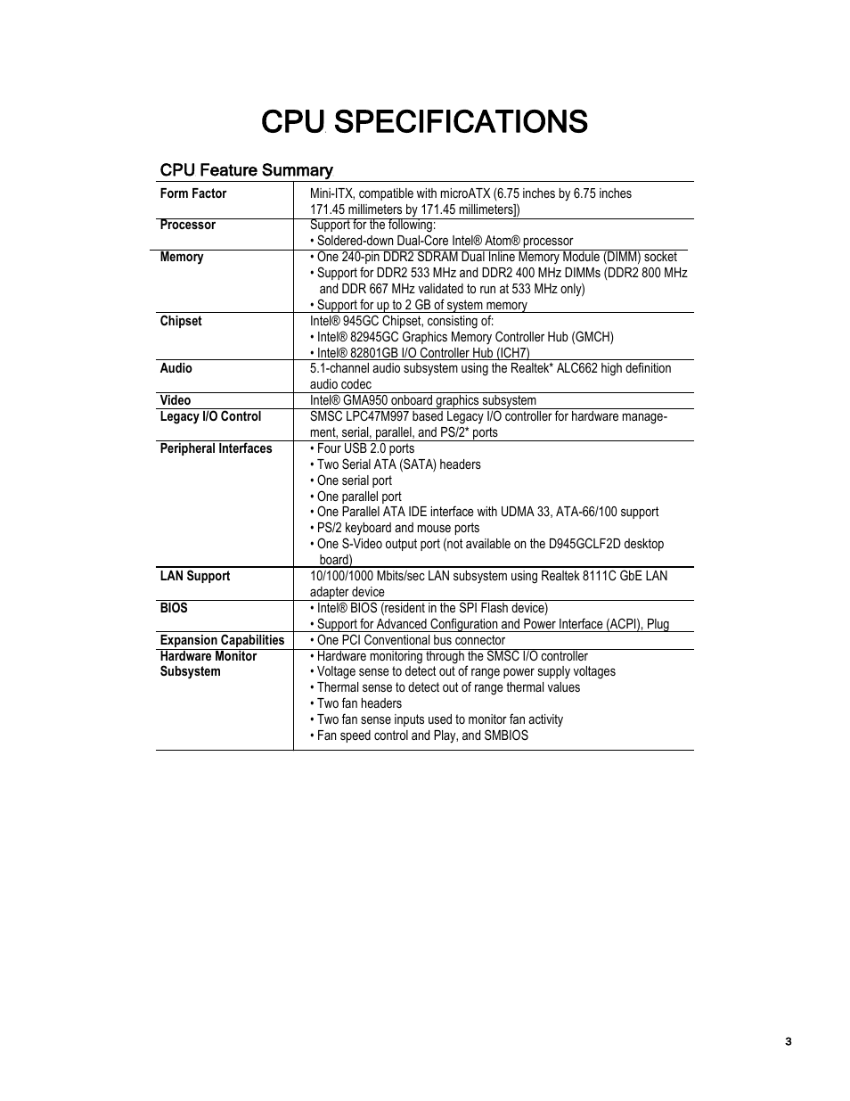 Cpu specifications | Essex Machine to Operator User Manual | Page 4 / 13