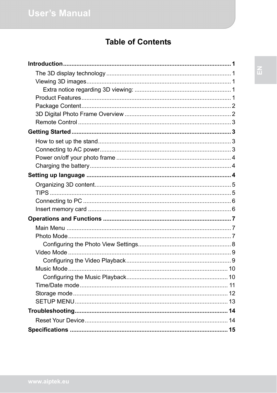 AIPTEK P8 User Manual | Page 3 / 20