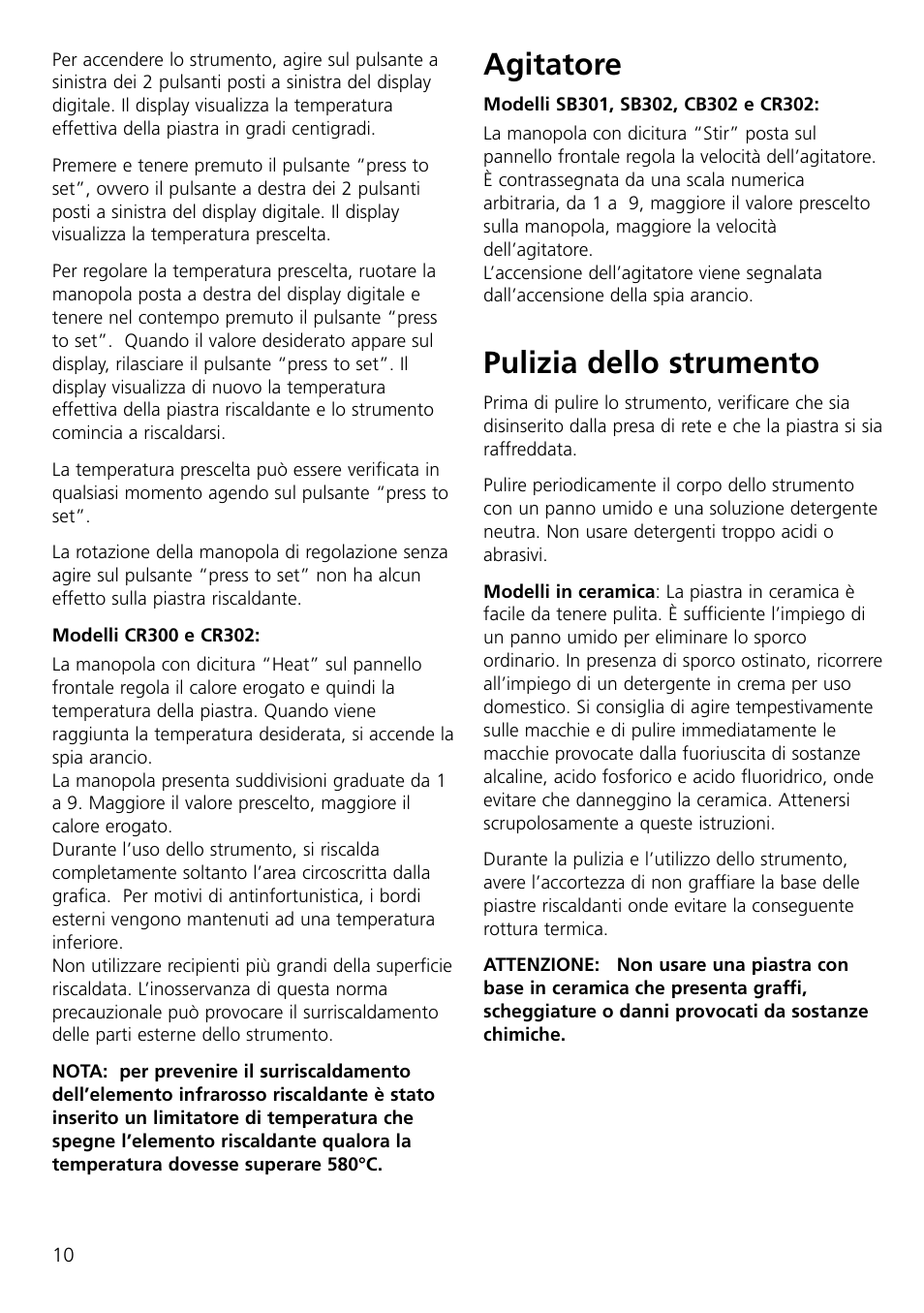 Agitatore, Pulizia dello strumento | Dynalab CB300/120V/60 User Manual | Page 12 / 24