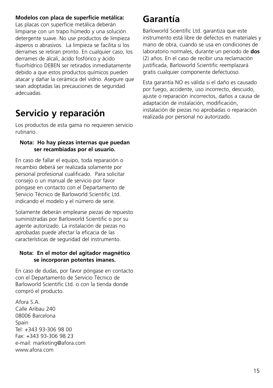 Servicio y reparación, Garantía | Dynalab CB300/120V/60 User Manual | Page 17 / 24