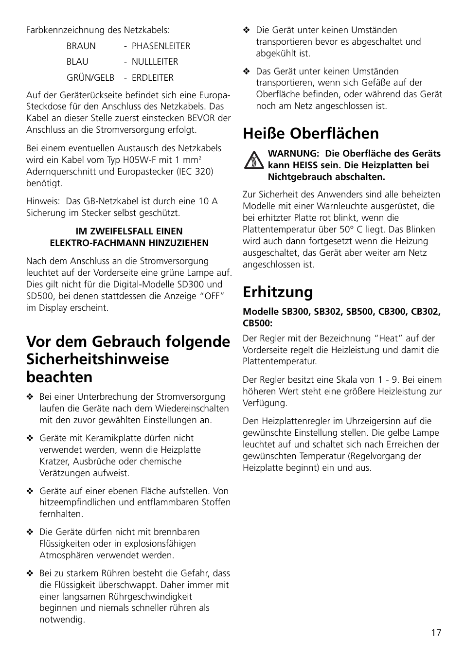 Heiße oberflächen, Erhitzung | Dynalab CB300/120V/60 User Manual | Page 19 / 24