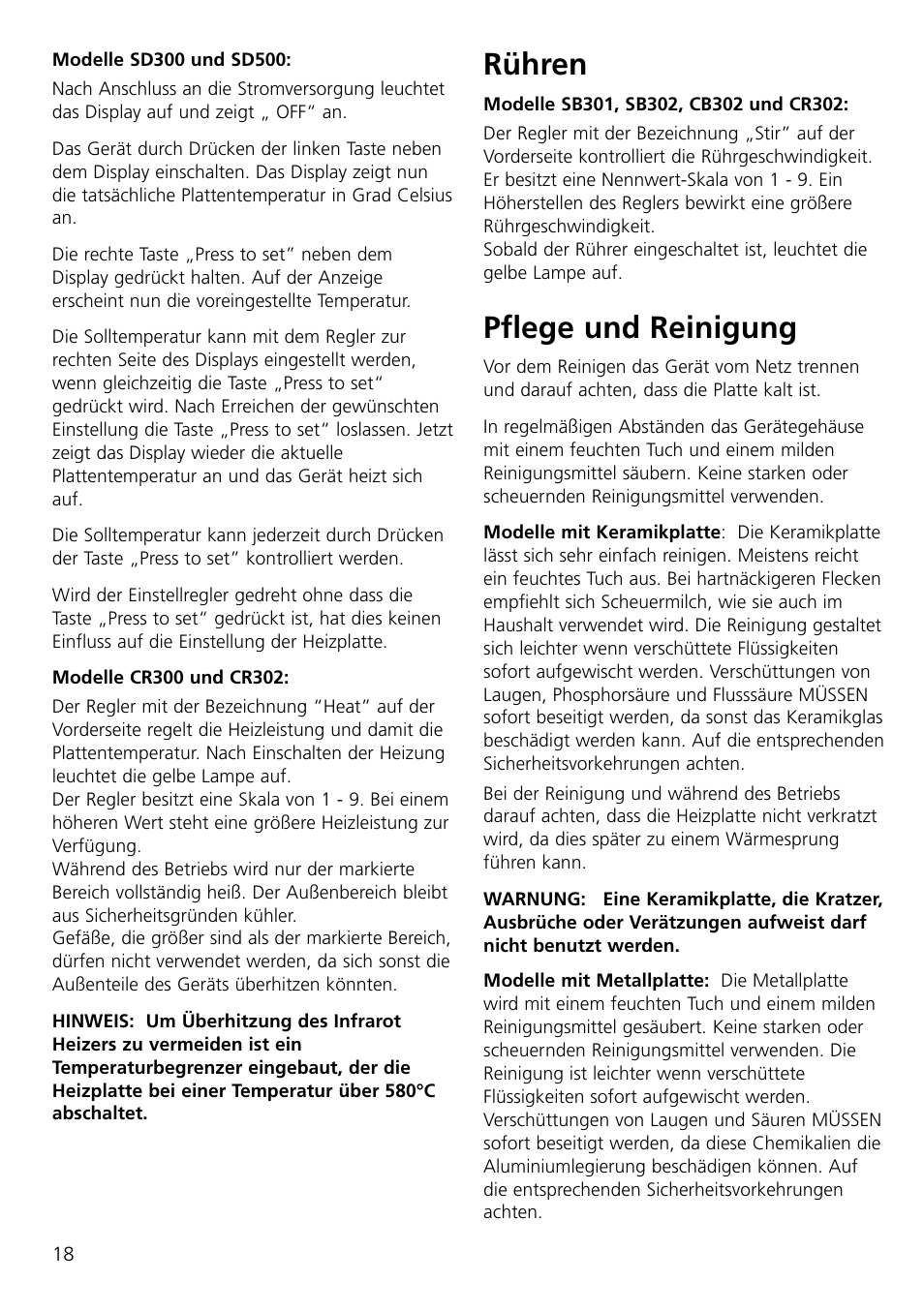 Rühren, Pflege und reinigung | Dynalab CB300/120V/60 User Manual | Page 20 / 24