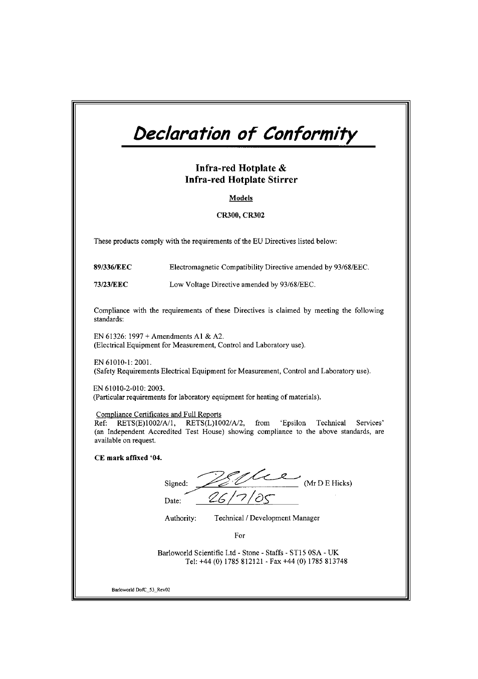 Dynalab CB300/120V/60 User Manual | Page 23 / 24