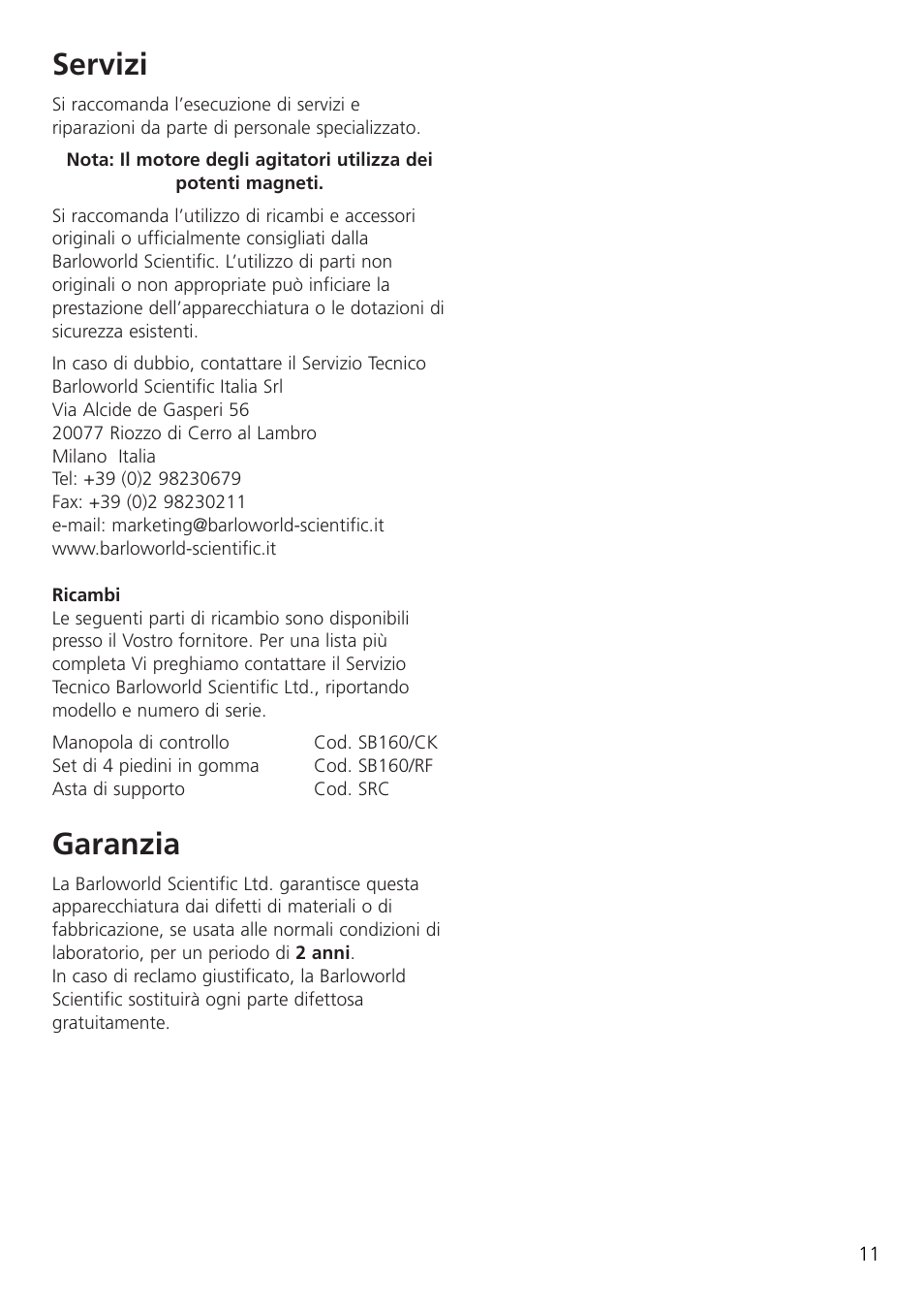 Servizi, Garanzia | Dynalab SB162-3 User Manual | Page 13 / 24