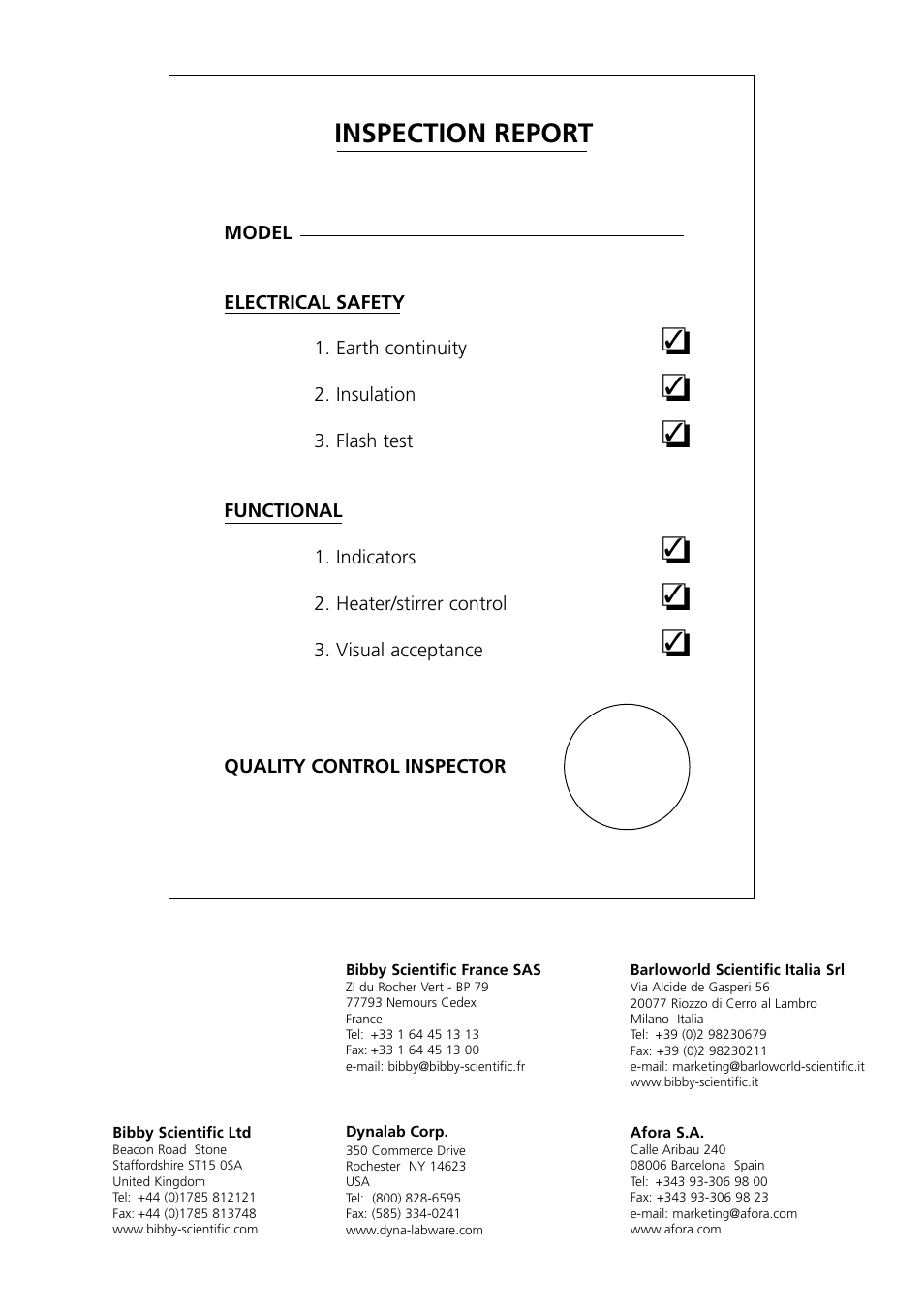 Inspection report | Dynalab SB162-3 User Manual | Page 24 / 24