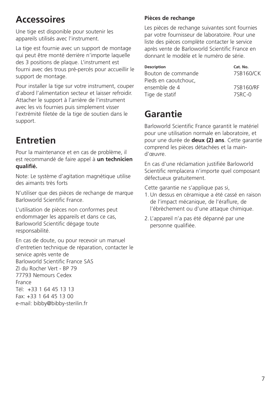 Accessoires, Entretien, Garantie | Dynalab SB162-3 User Manual | Page 9 / 24