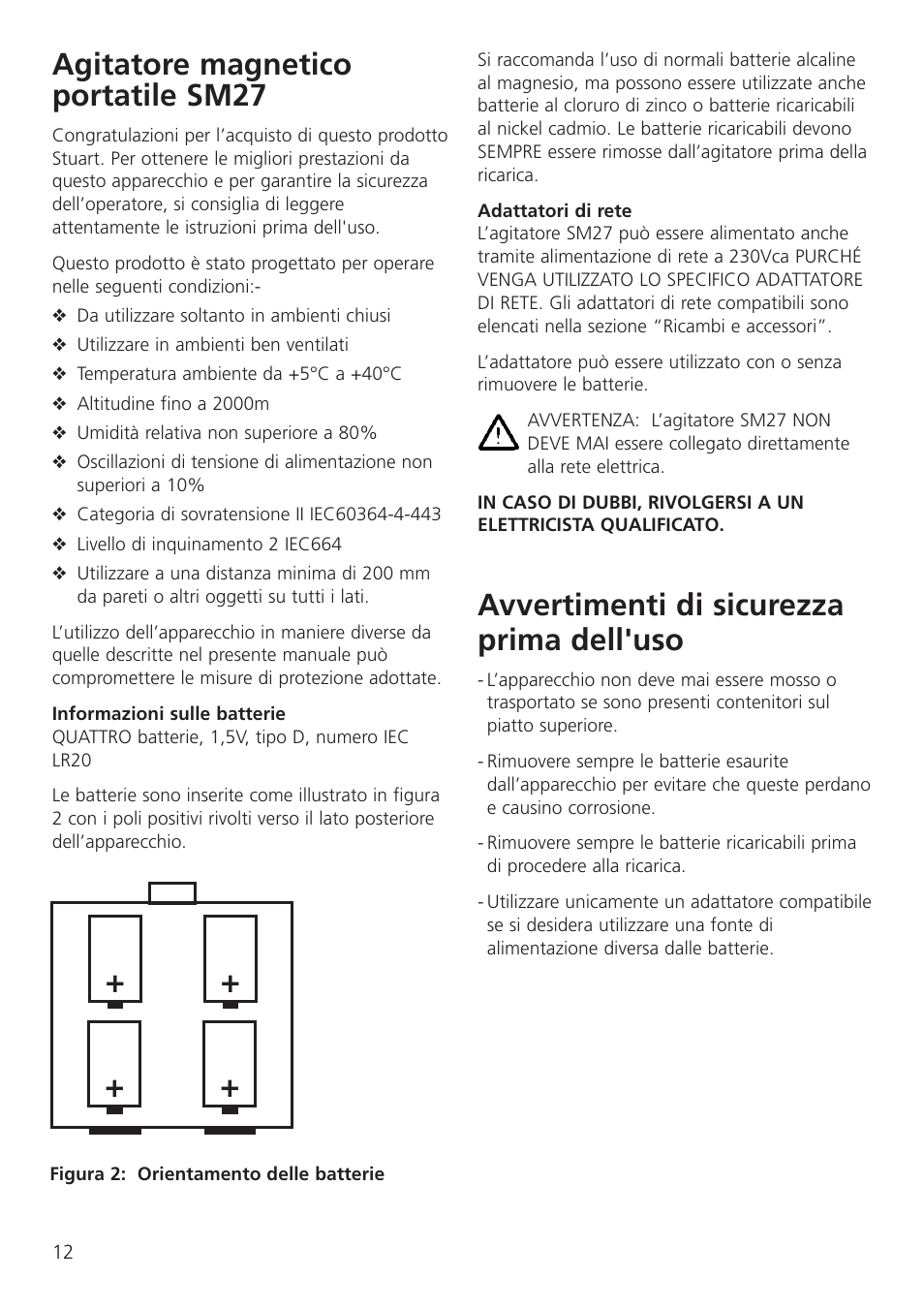 Agitatore magnetico portatile sm27, Avvertimenti di sicurezza prima dell'uso | Dynalab SM27 User Manual | Page 14 / 28