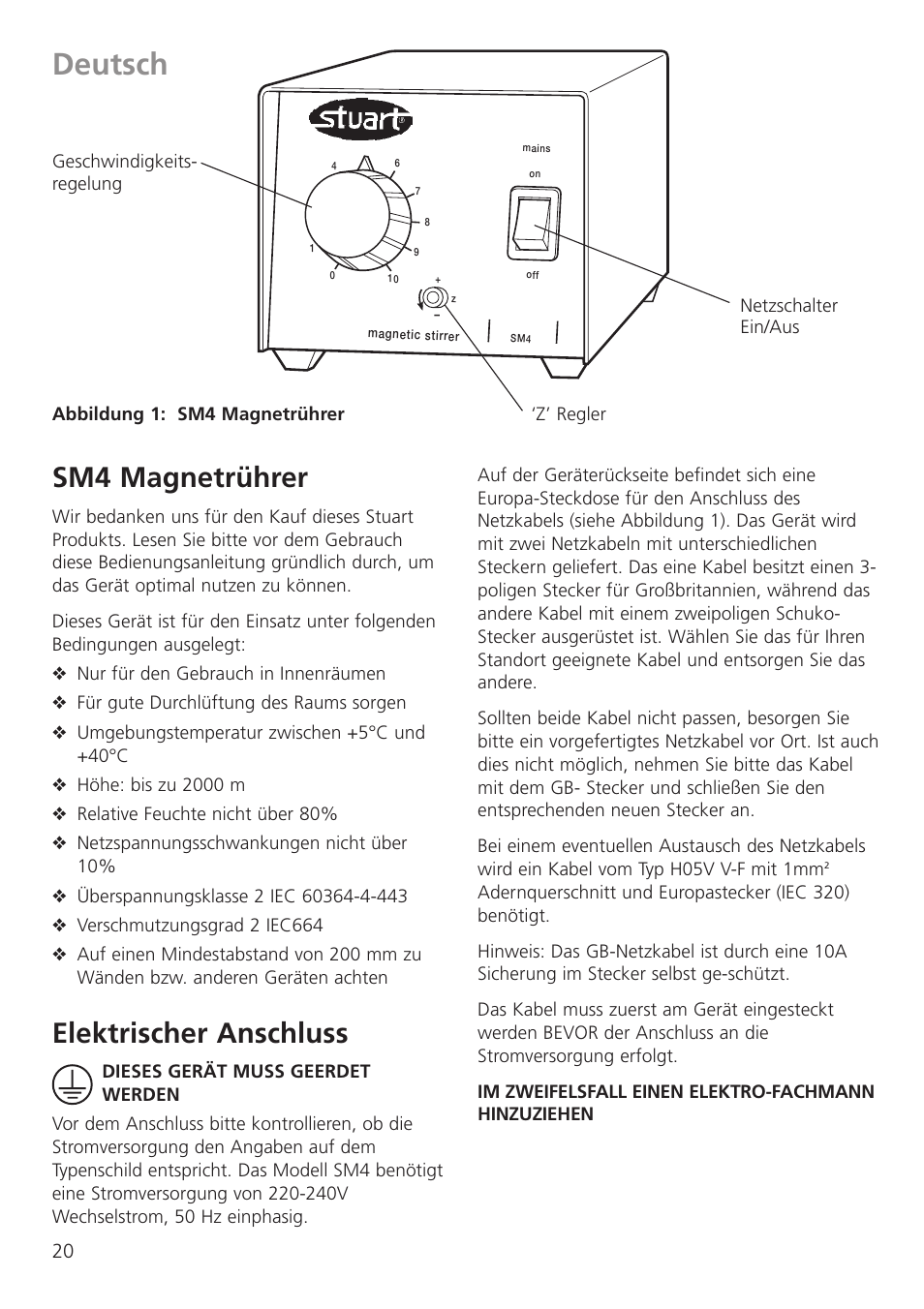 Deutsch, Sm4 magnetrührer, Elektrischer anschluss | Dynalab SM27 User Manual | Page 22 / 28