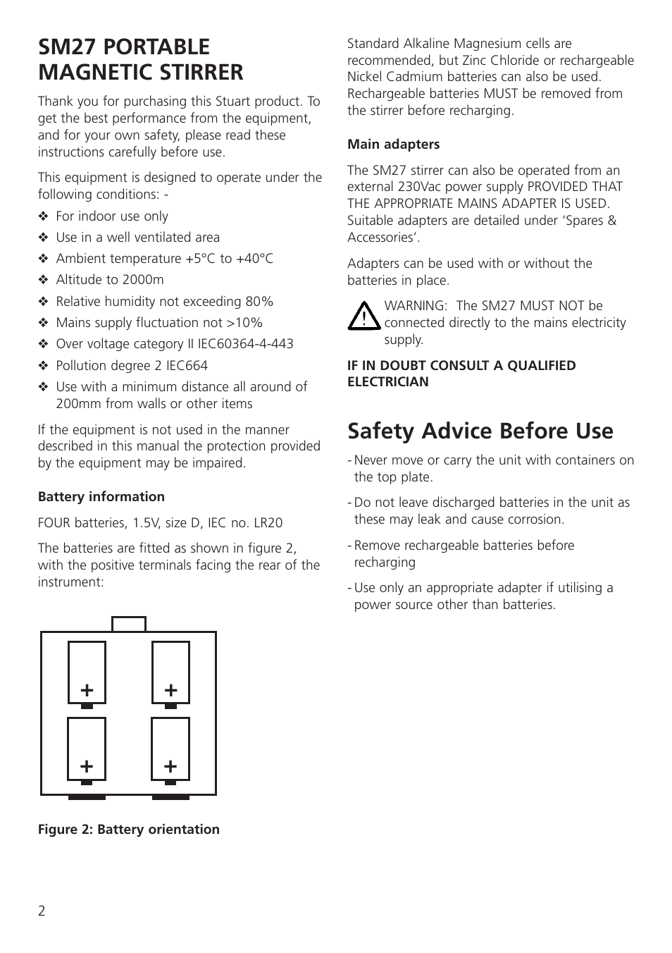 Safety advice before use, Sm27 portable magnetic stirrer | Dynalab SM27 User Manual | Page 4 / 28