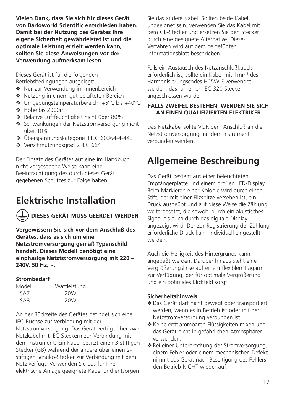 Elektrische installation, Allgemeine beschreibung | Dynalab SA8/120V/60 User Manual | Page 19 / 24