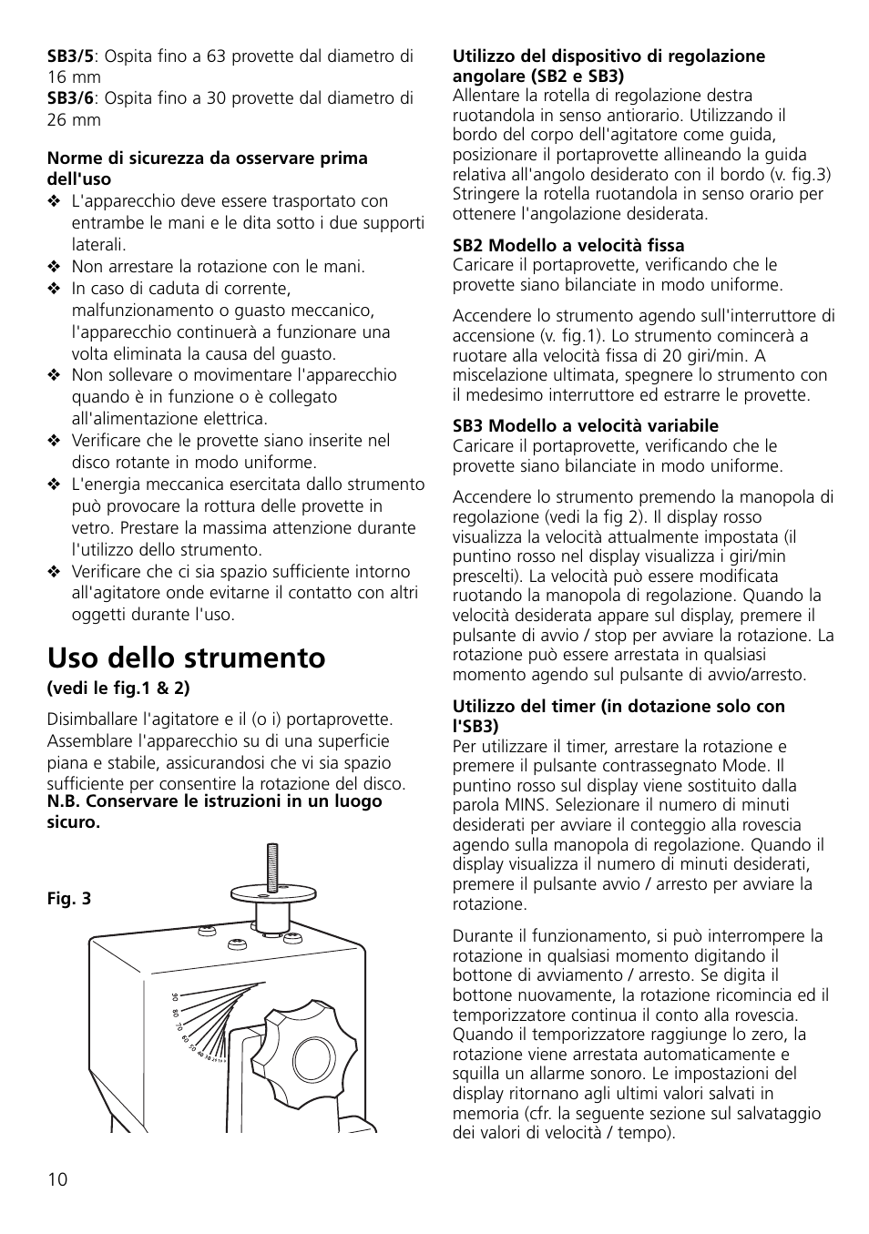 Uso dello strumento | Dynalab SB3/120V/60 User Manual | Page 12 / 24