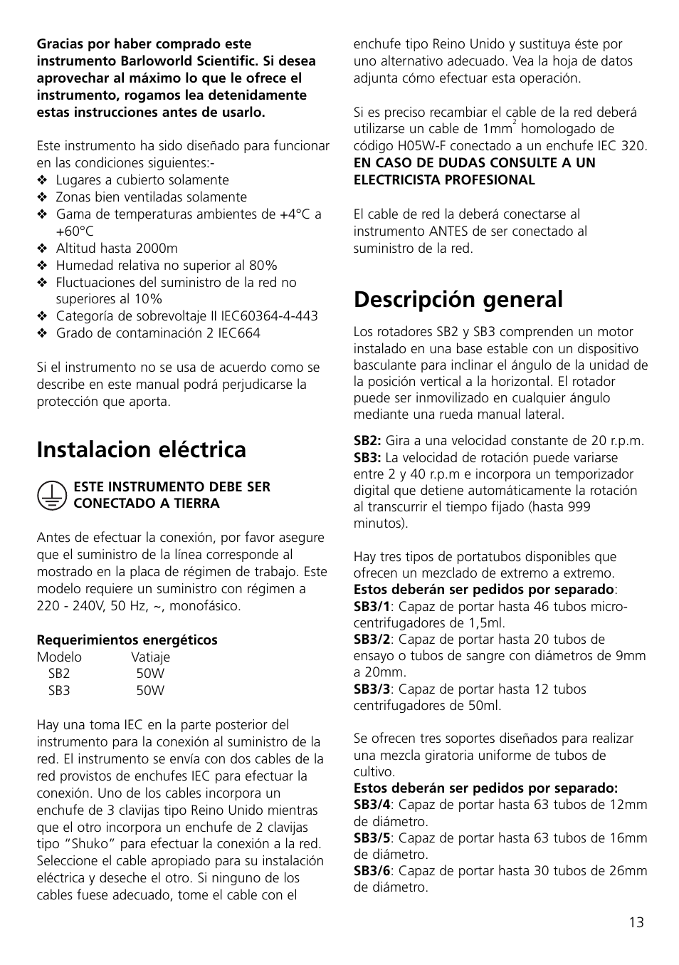 Descripción general, Instalacion eléctrica | Dynalab SB3/120V/60 User Manual | Page 15 / 24