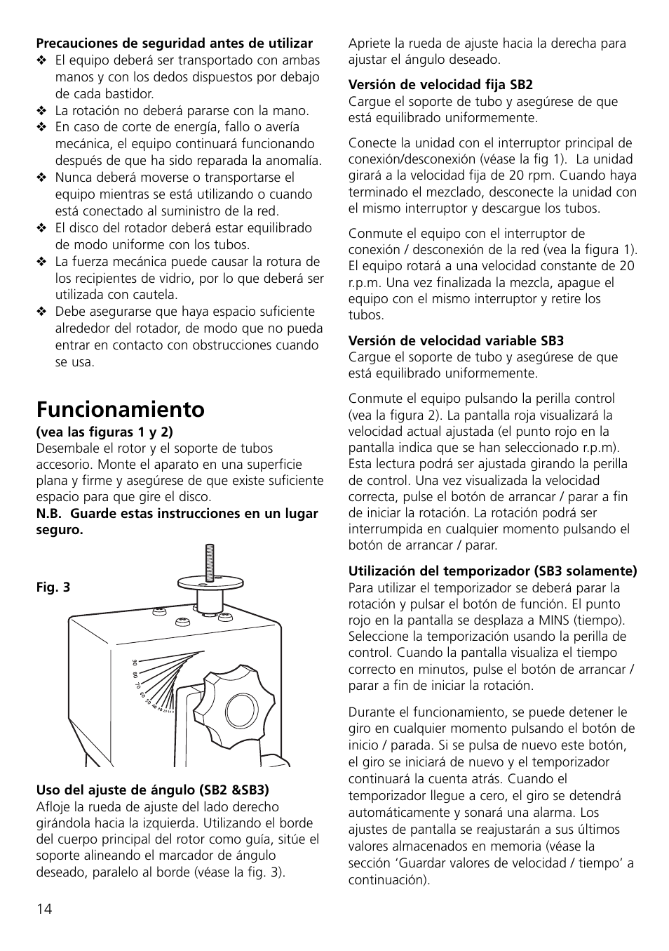 Funcionamiento | Dynalab SB3/120V/60 User Manual | Page 16 / 24