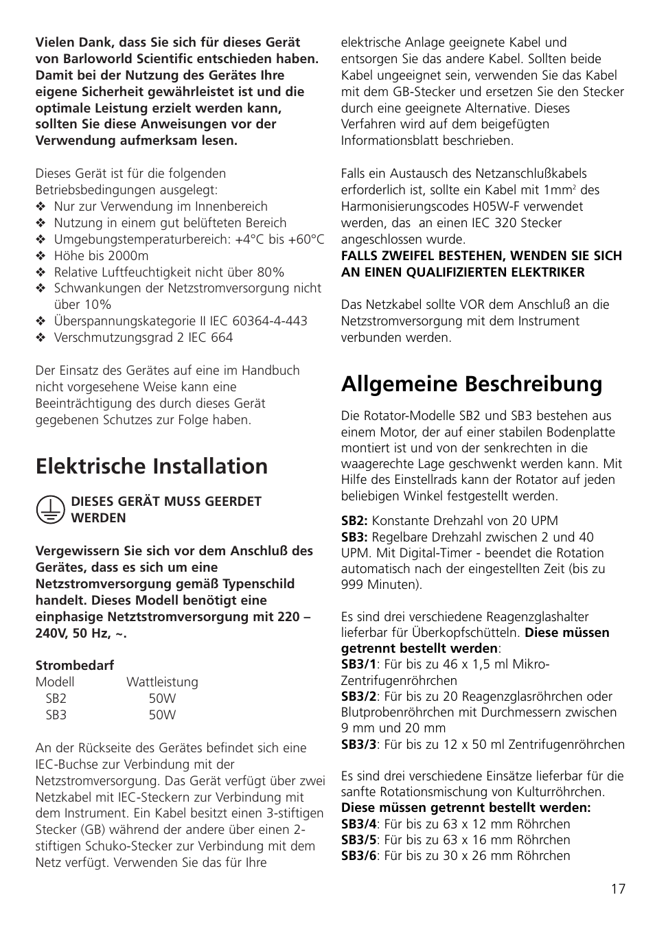 Elektrische installation, Allgemeine beschreibung | Dynalab SB3/120V/60 User Manual | Page 19 / 24