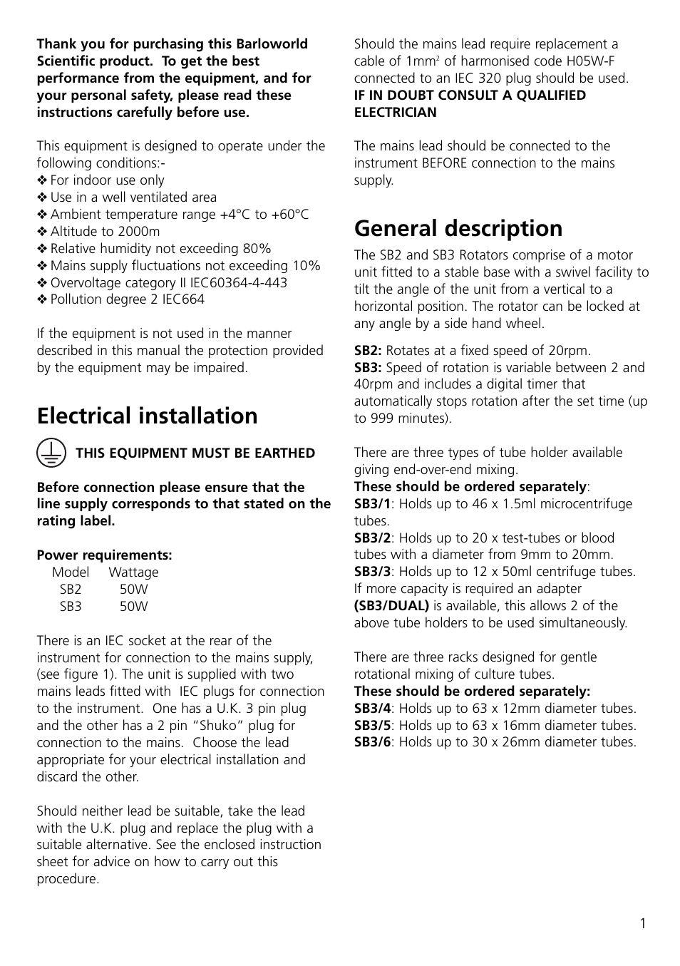 Electrical installation, General description | Dynalab SB3/120V/60 User Manual | Page 3 / 24