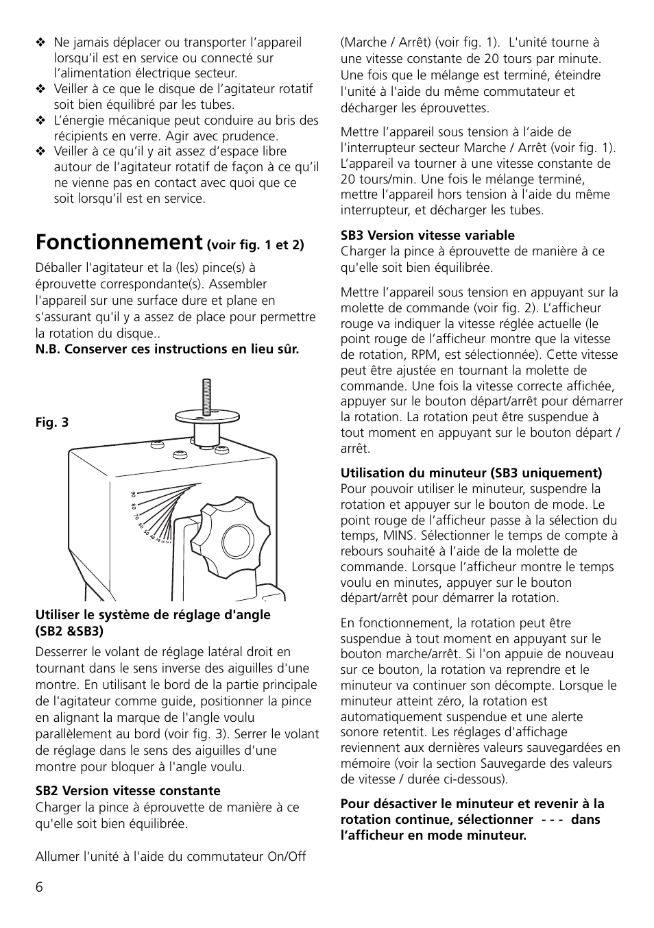 Fonctionnement | Dynalab SB3/120V/60 User Manual | Page 8 / 24