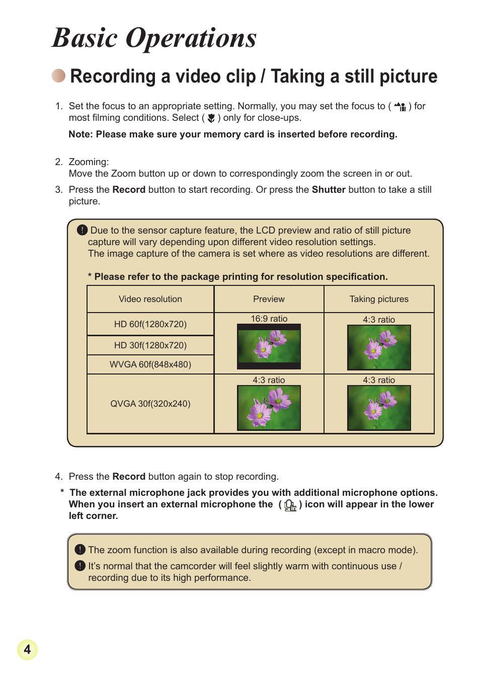 Basic operations, Recording a video clip / taking a still picture | AIPTEK V2T6 User Manual | Page 6 / 15