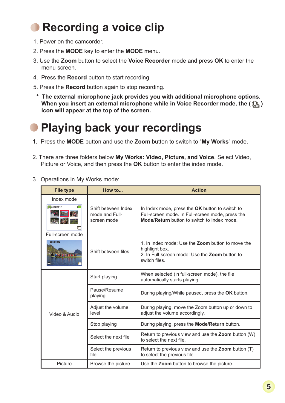 Recording a voice clip, Playing back your recordings | AIPTEK V2T6 User Manual | Page 7 / 15