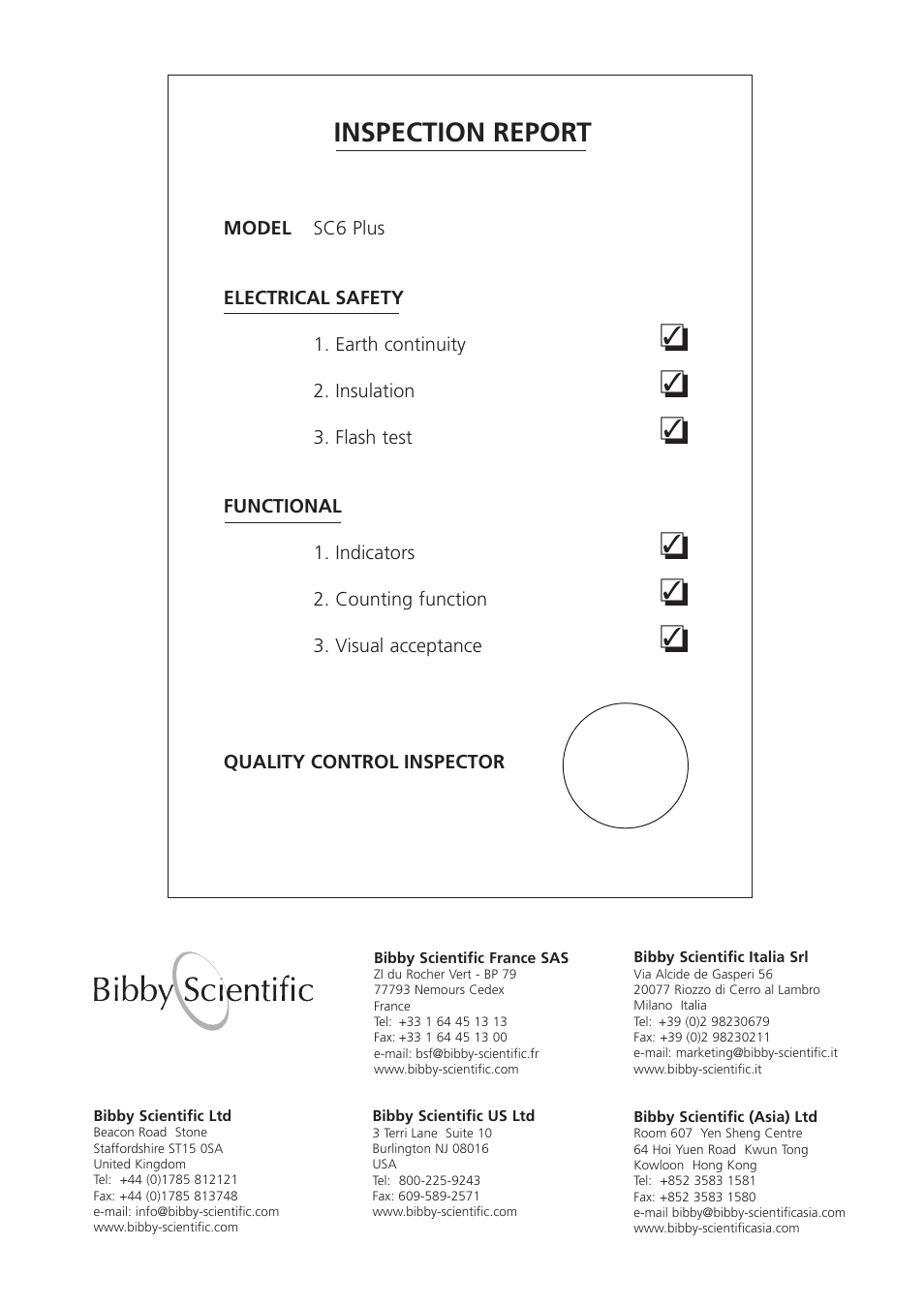 Inspection report | Dynalab SC6/120V/60 User Manual | Page 28 / 28