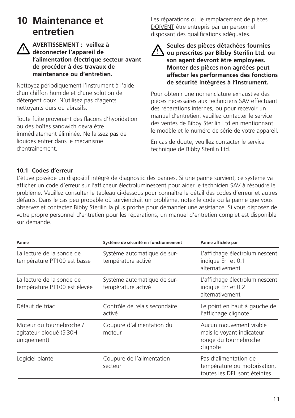 10 maintenance et entretien | Dynalab SI19/120V/60 User Manual | Page 13 / 36