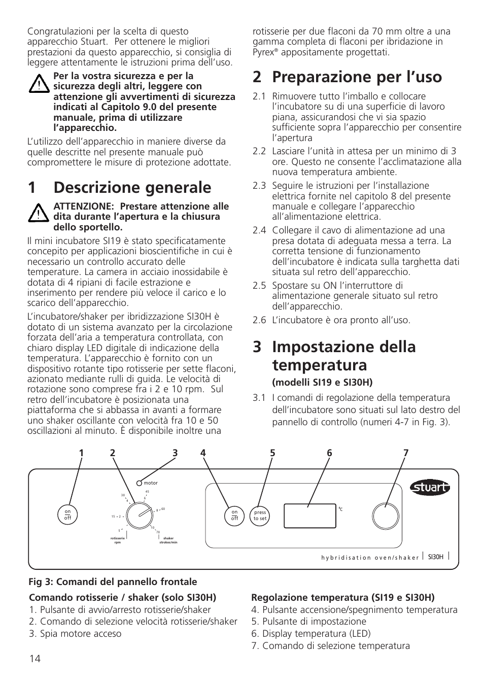 2 preparazione per l’uso, 3 impostazione della temperatura, 1descrizione generale | Appositamente progettati | Dynalab SI19/120V/60 User Manual | Page 16 / 36