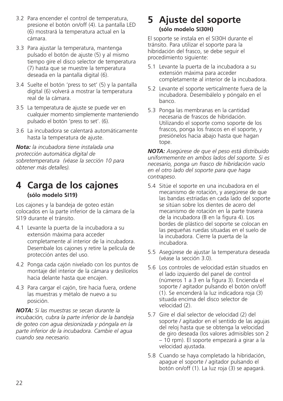 4 carga de los cajones, 5 ajuste del soporte | Dynalab SI19/120V/60 User Manual | Page 24 / 36