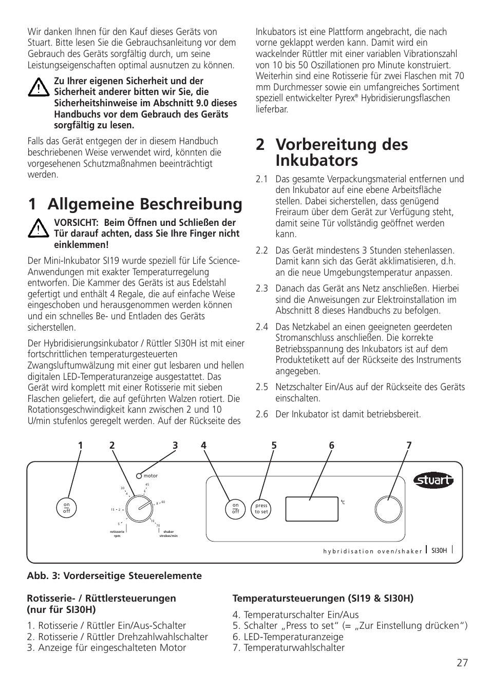 1 allgemeine beschreibung, 2 vorbereitung des inkubators, Hybridisierungsflaschen lieferbar | Dynalab SI19/120V/60 User Manual | Page 29 / 36