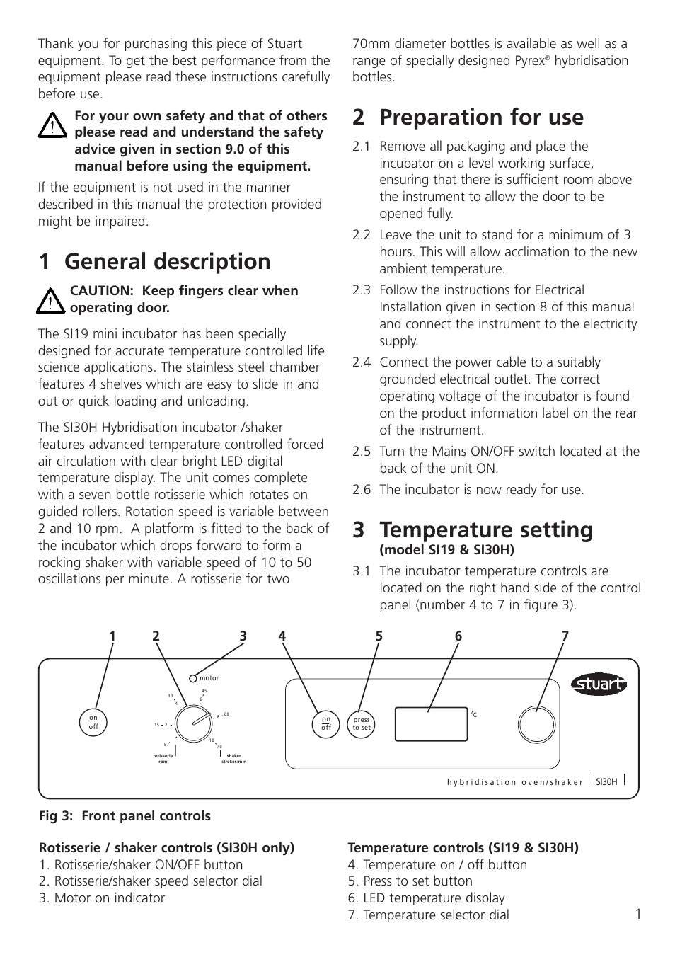 1 general description, 2 preparation for use, 3 temperature setting | Hybridisation bottles | Dynalab SI19/120V/60 User Manual | Page 3 / 36