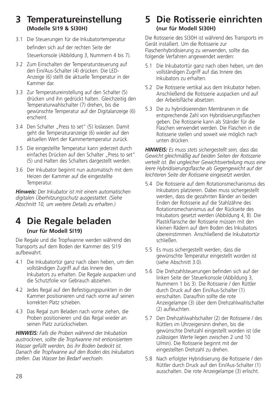 3 temperatureinstellung, 4 die regale beladen, 5 die rotisserie einrichten | Dynalab SI19/120V/60 User Manual | Page 30 / 36